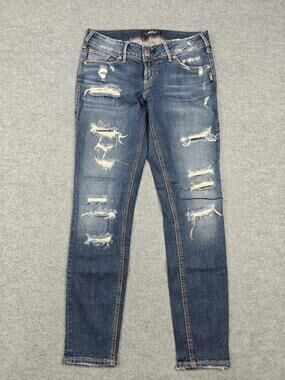 Silver Jeans Co. Suki Skinny Jeans Womens 27 Blue Distressed Medium Wash 29